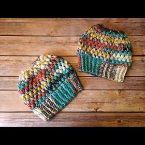 Crocheted bun beanie